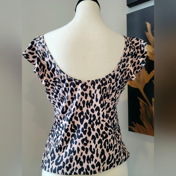 3/$30 Leopard Print V-Neck Ruffle Sleeve Swim Top - Picture 2 of 4